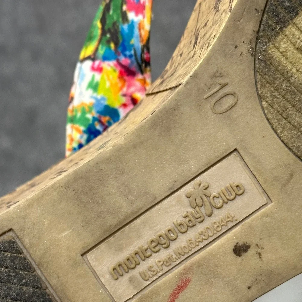 Montego Bay Club Womens Sz 10 Multicolor Floral Cork‎ Wedge Thong Sandals